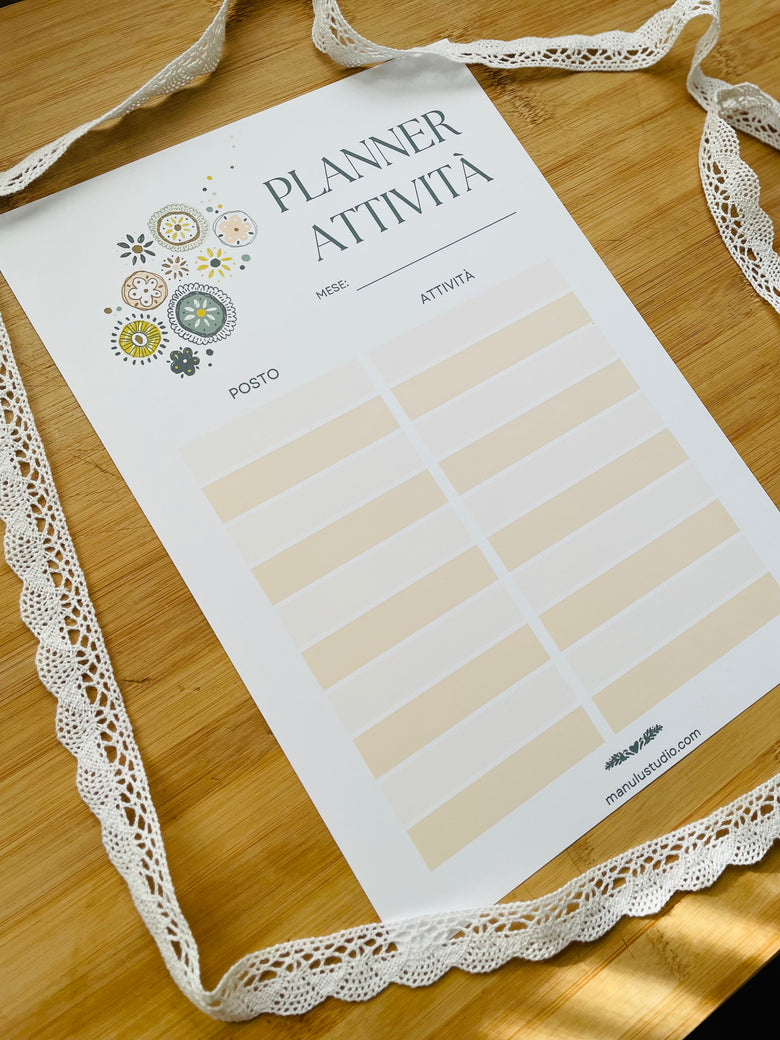 planner per la pianificazione delle attività quotidiane