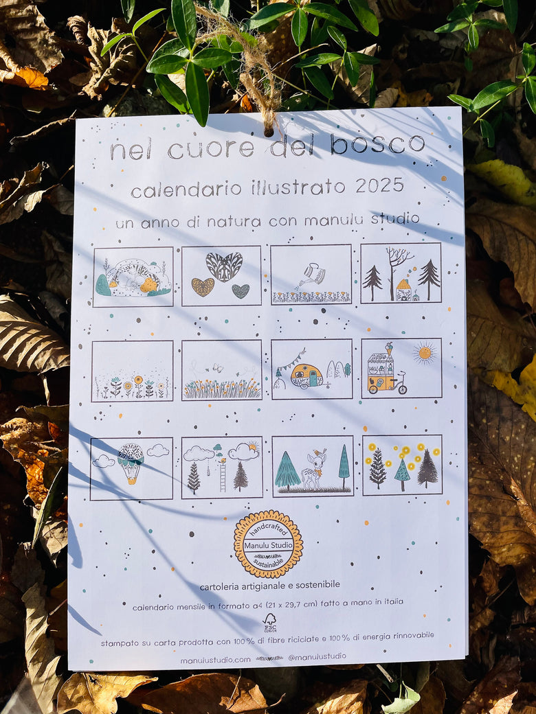 Eco-Friendly Manulu Studio's Illustrated Italian Calendar 2025 "Nel Cuore del Bosco"