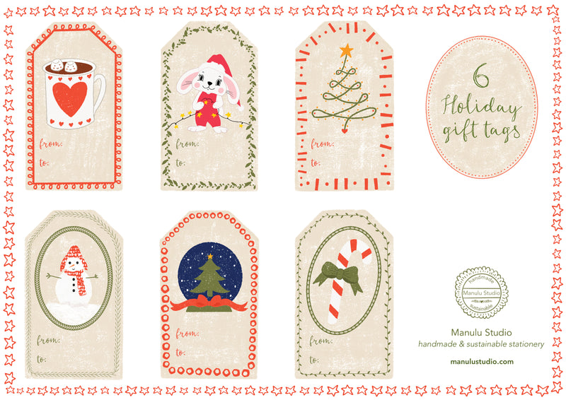 printable holiday gift tags by manulu studio