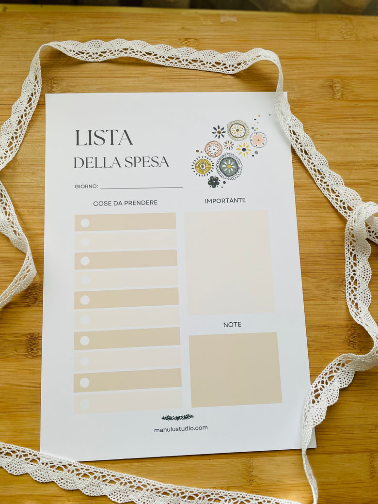 Lista della spesa gratuita e stampabile in italiano e inglese