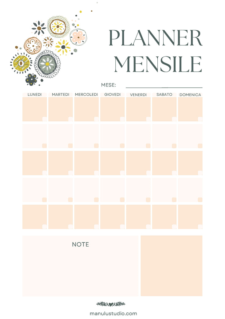 planner mensile stampabile di manulu studio