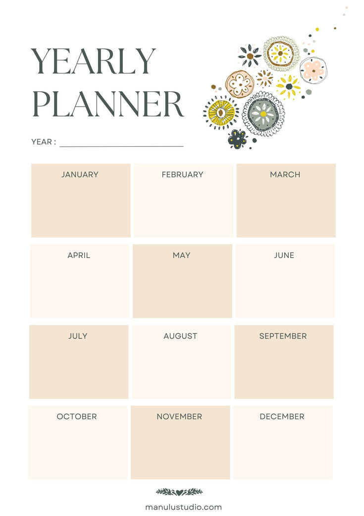 minimalist printable 2025 planner for organization and time management by Manulu Studio.