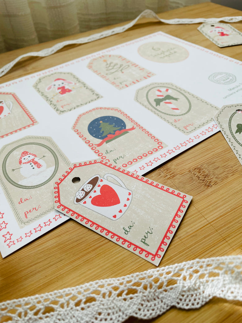 sustainable Christmas gift tags with red and green designs