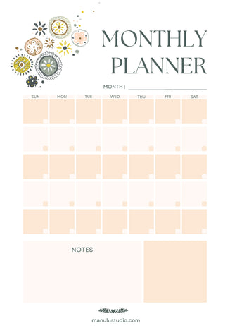 printable monthly planner with clean design, 2025 by Manulu Studio.