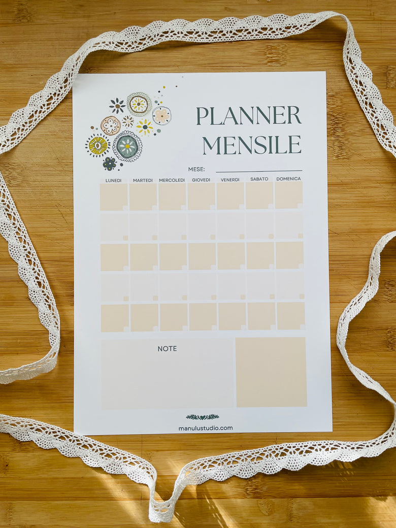 Printable 2025 monthly planner by Manulu Studio for eco-friendly organization.