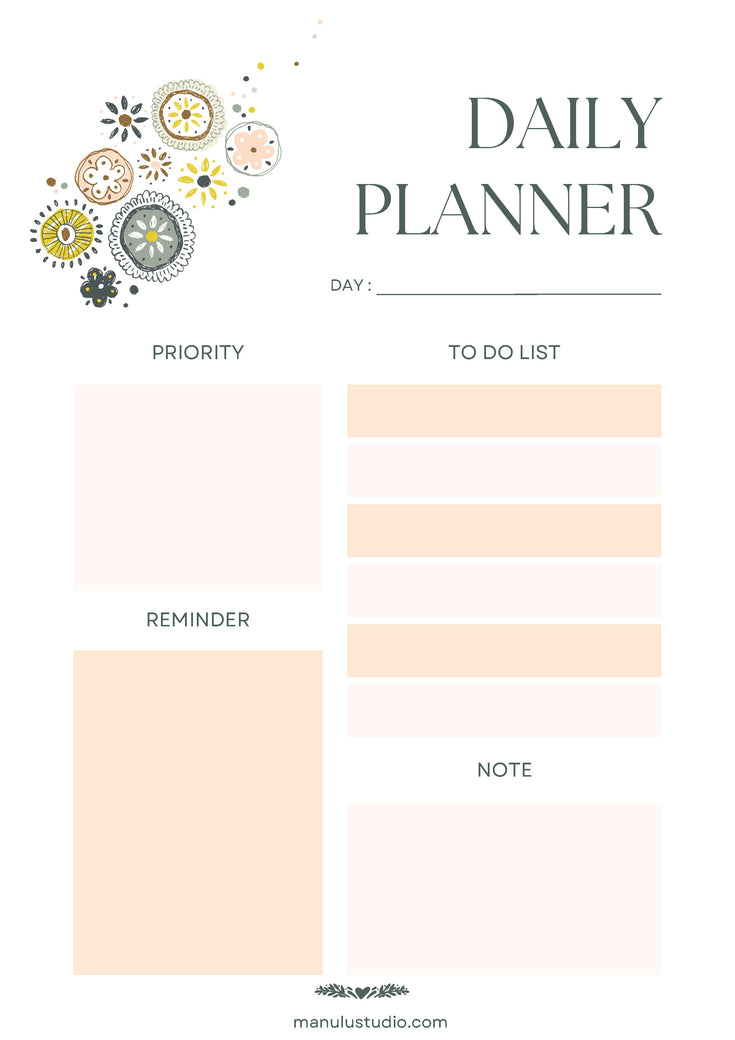 Sustainable printable daily planner with clean layout, 2025 by Manulu Studio