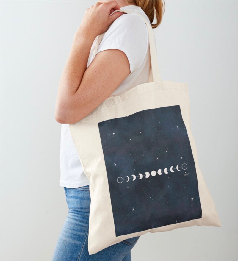 Borsa shopper in cotone "Cielo azzurro profondo pieno di stelle".