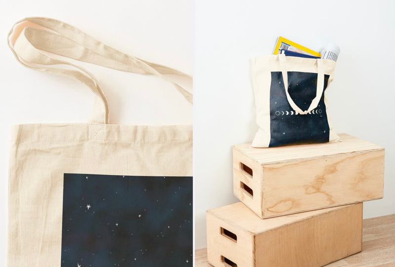 Borsa shopper in cotone "Cielo azzurro profondo pieno di stelle".