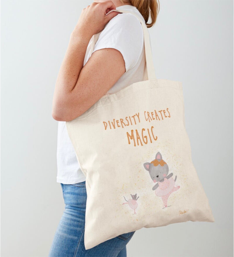 Borsa tote in cotone "La diversità crea magia".