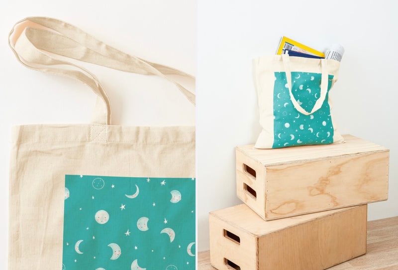 Borsa tote in cotone "La luna ama cambiare".